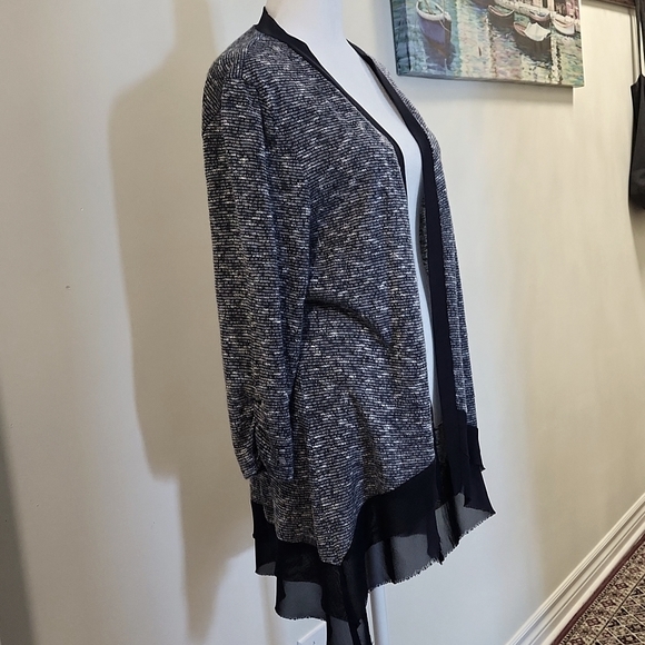 AB Studio Cardigan Navy Blue and White Size Lg - Picture 5 of 8